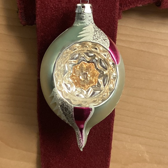 Christmas Ornament Stamped POLAND Glass Reflector Teardrop 3in PASTEL SWIRL - Picture 9 of 11